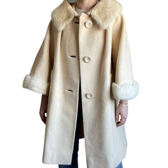 Vintage Stevens Forstmann Womens Cream Camel Bell Sleeve Trench Coat Sz M - Picture 2 of 13